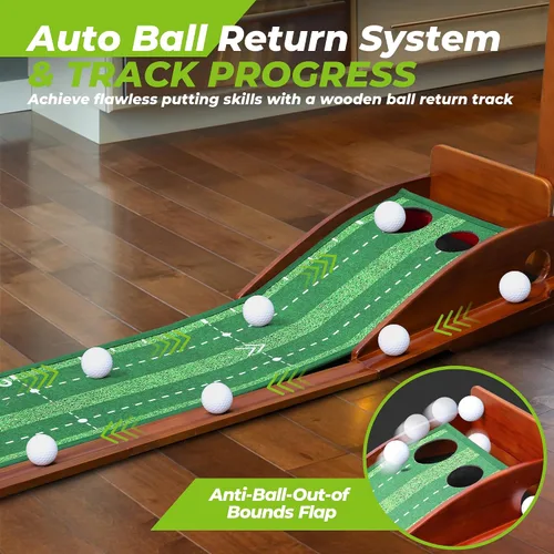 Miniatura 3 de Golfguru Putting Green, tapete de golf de 9.8 pies con pista de retorno de bola automática y espejo de putting, verdes de putting para interiores
