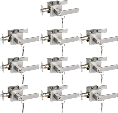 Miniatura 13 de USHTL01-SN-BK-6P - Manija cuadrada de privacidad para puerta de níquel cepillado sin llaves para dormitorio o baño, USHTL01-SN-BK-6P