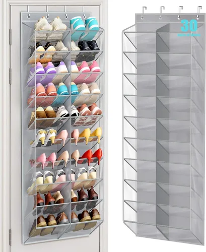 Miniatura 8 de MISSLO organizador de zapatos de 30 pares para colgar sobre la puerta, malla transpirable, estante colgante para zapatos para almacenamiento