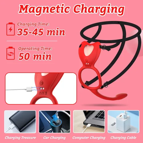 Miniatura 5 de Juguetes sexuales para parejas, vibrador portátil - bragas vibradoras con control remoto BDSM con 9 modos de vibración, anillo de pene con tapón Rojo