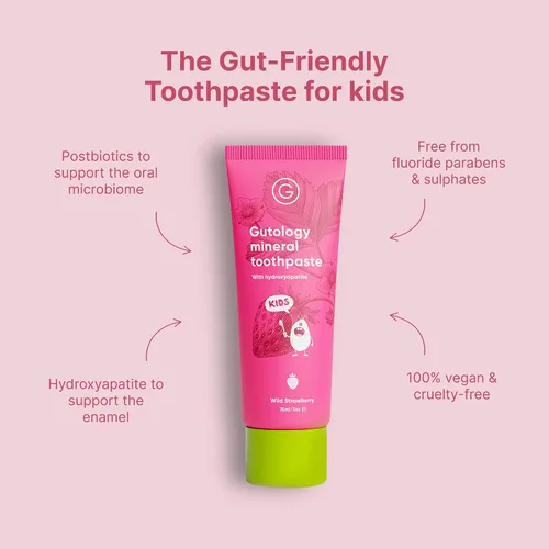 Miniatura 4 de Gutology Pasta de dientes probiótica natural para niños, hidroxiapatita, sin flúor, crema dental remineralizante, reparación de esmalte adecuada