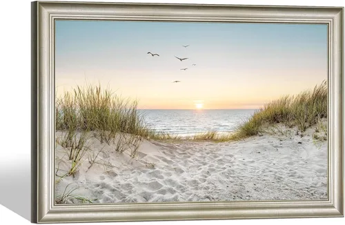Miniatura 10 de Arte de Pared de Playa en Lienzo para Baño: Obra de Arte Impresa de Puesta de Sol Costera y Océano, Escena Marina Moderna, Imagen de Paisaje Marino