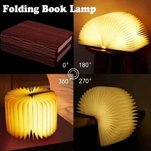 Miniatura 5 de Luz de libro de madera novedosa LED luz nocturna portátil plegable lámpara de libro linterna de papel para decoración del hogar, regalos