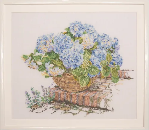 Thea Gouverneur - Kit de punto de cruz contado, hortensia azul, Aida, 16 unidades, kits de bordado para adultos, manualidades, hilos de bordado DMC