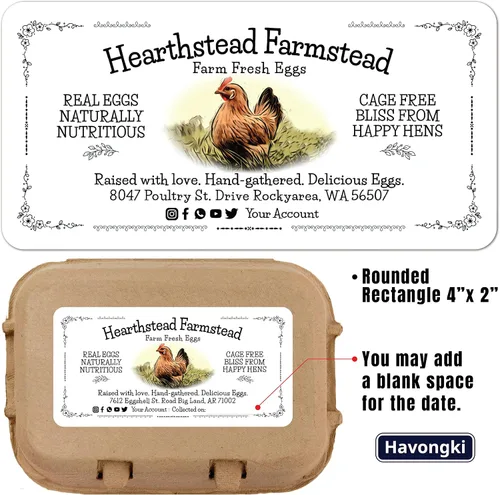 Miniatura 2 de Havongki 1000 hojas – VOL.1 – Etiquetas personalizadas para cartón de huevos de 4 x 2 pulgadas, calcomanías adhesivas de huevos frescos de granja