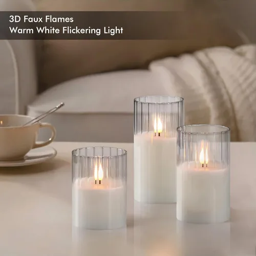 Miniatura 2 de Rhytsing Velas LED de vidrio acanalado transparente que funcionan con pilas con control remoto, juego de velas blancas sin llama con temporizador