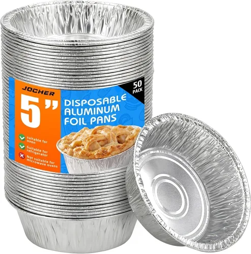 Paquete de 50 mini moldes para tartas, latas de pastel de 5 pulgadas, tarta redonda de aluminio desechable, sartenes de papel de aluminio, fáciles