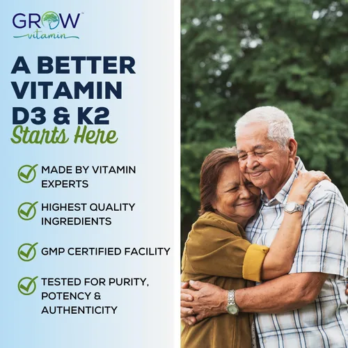 Miniatura 7 de grow vitamin Aceite D3 K2 con MCT - 10,000 UI D3, 100 mcg K2 MK7, calcio, zinc, bioperina, magnesio para una absorción superior - 60 cápsulas
