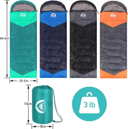 Miniatura 2 de SWTMERRY Saco de dormir para 3 estaciones (verano, primavera, otoño) clima cálido y fresco, ligero, impermeable, para uso en interiores y Verde
