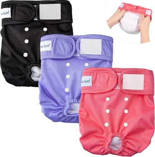 Miniatura 13 de Pet Soft Pañales lavables para hembra (paquete de 3) – Pañales para perras, cómodos pañales reutilizables para perritos en período de calor (Flor, L)