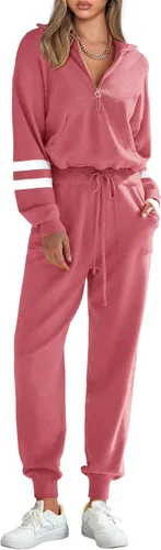 Miniatura 57 de PRETTYGARDEN Conjunto de suéter de 2 piezas para mujer, sudadera con cremallera, pantalones deportivos, ropa casual