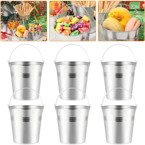 Miniatura 9 de Toyvian Mini cubos de metal con asas, 12 macetas de hojalata plateadas de 4 pulgadas para el aula, bolsas de regalo pequeñas, bolsas de regalo