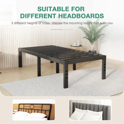 Miniatura 7 de Novilla - Base de cama individual, plataforma de metal de 14 pulgadas con espacio de almacenamiento debajo de la cama, soporte de listones de acero