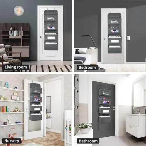 Miniatura 5 de MAX Houser Organizador para colgar sobre la puerta con 4 estantes y 2 ganchos de metal, organizador de almacenamiento de pared con 4 bolsillos sobre