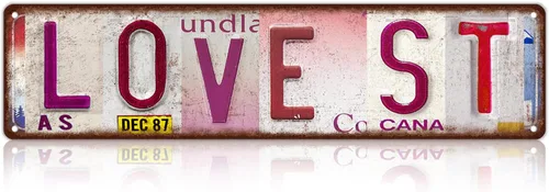 Letreros de metal para decoración de pared vintage con texto en inglés «Love St Way», color rosa, regalo para mujeres y niñas, 16 x 4 pulgadas