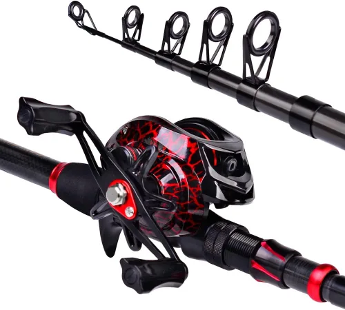 Miniatura 2 de Combo de caña de pescar y carrete, caña de pescar telescópica de fibra de carbono de 6.9 pies con combo de carrete de spinning/baitcasting, agua B