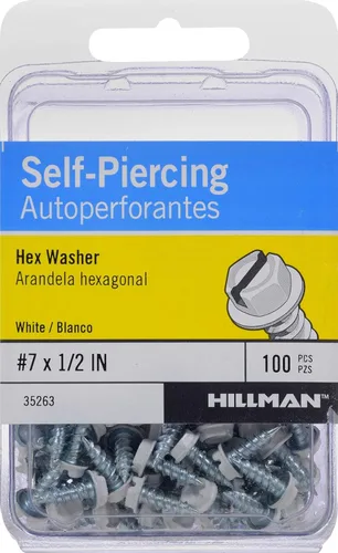 Miniatura 2 de HILLMAN 35263 Tornillos autoperforantes con cabeza hexagonal pintada en blanco (#7 x 1/2") - 100 piezas
