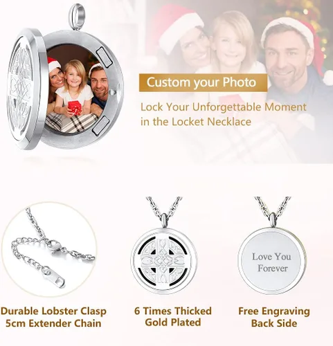 Miniatura 4 de Supcare - Collar con medallón que sostiene imágenes grabadas con foto, regalo personalizado para hombres y mujeres (con caja de regalo de joyería)