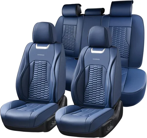 Miniatura 20 de Coverado Juego completo de fundas de asiento de automóvil, fundas rojas para asientos delanteros y traseros, de piel de napa impermeable, cojín