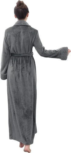Miniatura 4 de Hellomamma Bata de baño larga para mujer, de felpa suave, de forro polar, camisón para mujer, pijama, ropa de dormir