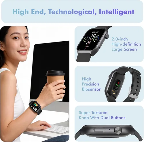 Miniatura 5 de YMS Reloj inteligente Android para mujer, llamada Bluetooth, compatible con Android e iOS, pantalla HD de 2.0 pulgadas, rastreador de frecuencia