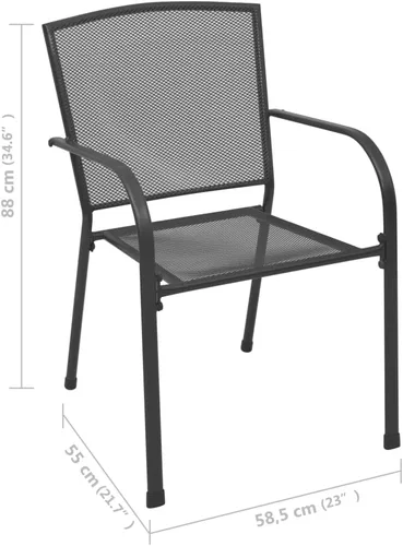 Miniatura 5 de vidaXL Juego de 4 sillas de patio color antracita, sillas de acero resistentes a la intemperie con diseño de malla y almacenamiento apilable