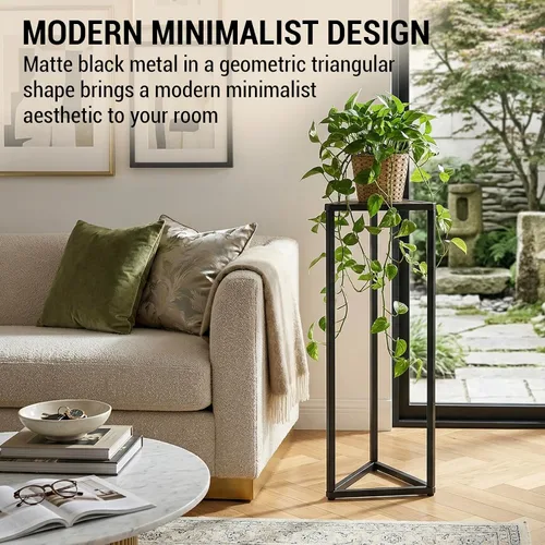 Miniatura 2 de MyGift Soporte para plantas de 36 pulgadas de alto para interiores, soporte de esquina triangular moderno, de madera soplada grande y marco de metal