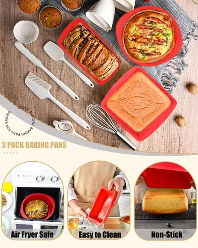 Miniatura 3 de Juego de moldes de silicona para hornear, juego de utensilios de silicona antiadherentes con molde para pan de pan, molde cuadrado o redondo