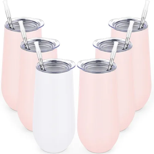 Lifecapido Paquete de 6 vasos aislados de acero inoxidable, flautas sin tallo de 12 onzas, copa de champán aislada para bodas, fiestas, regalos de
