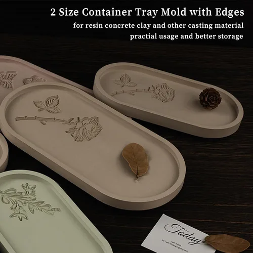 Miniatura 4 de Wehous Moldes ovalados para hormigón de resina, molde de silicona ovalada tallada en rosa de 2 tamaños, bandeja de resina epoxi para soporte