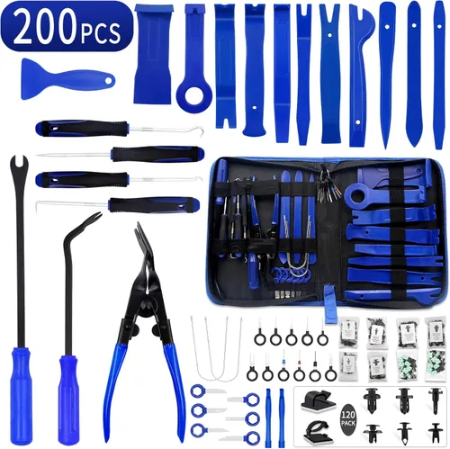 Kit de herramientas de extracción de molduras, 200 piezas, juego de extracción de autorecortes, herramienta de extracción de sujetadores de panel de