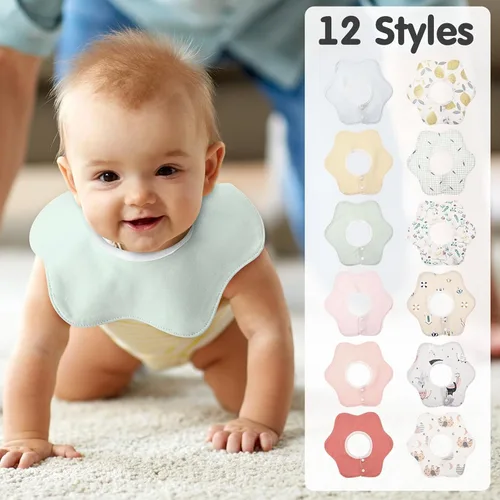 Miniatura 6 de JaGely Paquete de 12 baberos de algodón giratorios de 360° suaves y absorbentes para recién nacidos baberos para dentición y alimentación, baberos