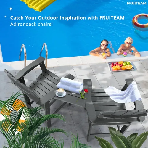 Miniatura 6 de FRUITEAM Juego de 2 sillas altas Adirondack con bandeja de conexión, sillas de terraza resistentes a la intemperie para exteriores, juego de balcón