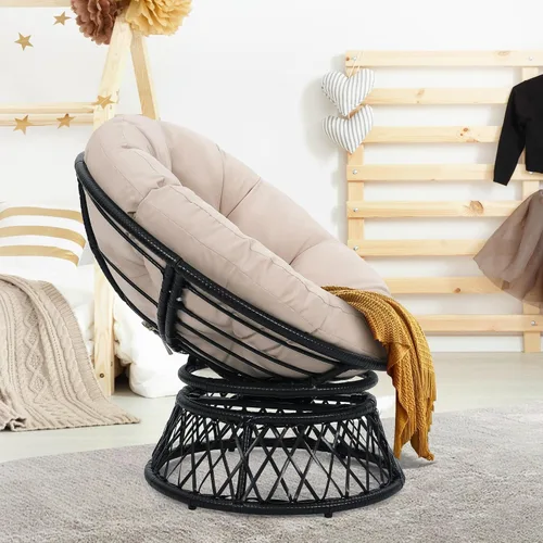 Miniatura 7 de KROFEM Silla Papasan ergonómica de mimbre de 40 pulgadas, silla giratoria de 360° para interiores y exteriores con cojín grueso suave, ideal
