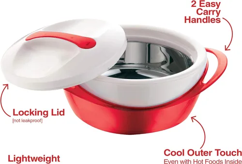 Miniatura 5 de Pinnacle Cazuela grande aislada con tapa 3.6 qt. Elegante calentador/enfriador de alimentos en olla caliente - Tazón térmico para servir Rojo