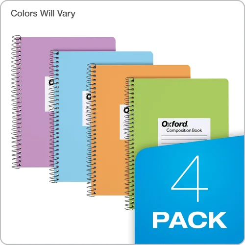 Miniatura 7 de Oxford Composition - Cuadernos en espiral, paquete de 4, los colores de la cubierta varían, papel rayado universitario, diarios escolares de 9-3/4 x