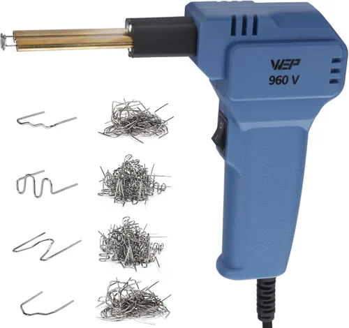 Miniatura 12 de Kit de soldador de plástico WEP 960-V 110V con luces LED con 200 grapas calientes y alicates para soldadura de plástico de parachoques de coche, Azul