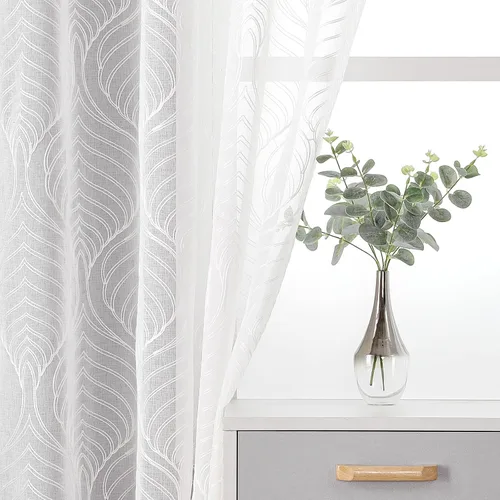 Miniatura 39 de VISIONTEX Cortinas traslúcidas blancas de 63 pulgadas de largo, juego de 2 paneles de bordado marroquí con puntos beige, tela de gasa bordada
