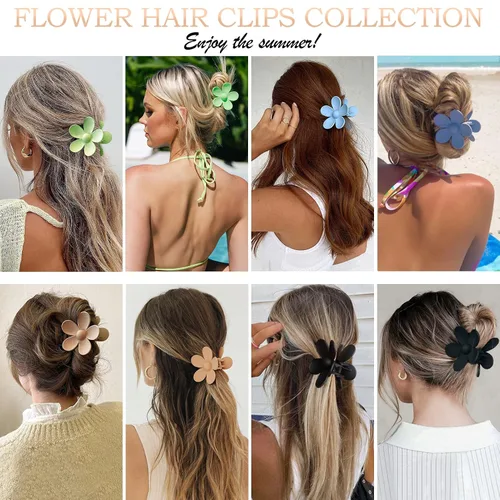 Miniatura 5 de Pinzas Grandes para Cabello Tipo Garra, Paquete de 12, Pinzas para Cabello con Flores para Cabello Fino, Grande Cuadrado Mate Sujeción Fuerte