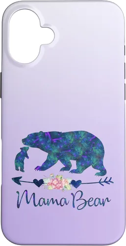 Miniatura 23 de Teal Blue Purple Floral Mama Bear and One Cub Silver Purple Case for iPhone 17
