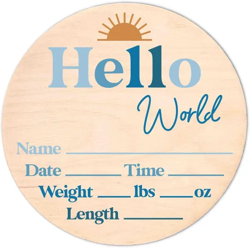 Miniatura 19 de Letrero de recién nacido "Hello World" - Placa de anuncio de nacimiento con nombre de bebé para hospital - Accesorio para fotos - Decoración