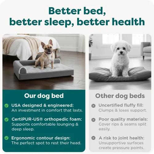 Miniatura 7 de Furhaven - Cama ortopédica de espuma para perros, de piel sintética y gamuza, en forma de L, en dos tonos estilo caja de huevos, color gris piedra