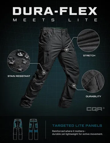 Miniatura 196 de CQR – Pantalones tácticos elásticos tipo cargo para hombre, resistentes al agua, de tela ripstop (antidesgarros), ligeros, ideales para uso diario