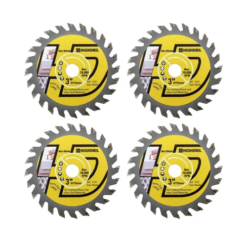Miniatura 17 de HIGHDRIL Juego de hojas de sierra circular de 3" 75mm, 4 piezas - Disco de corte de diamante/HSS/TCT para amoladora angular para cortar metal