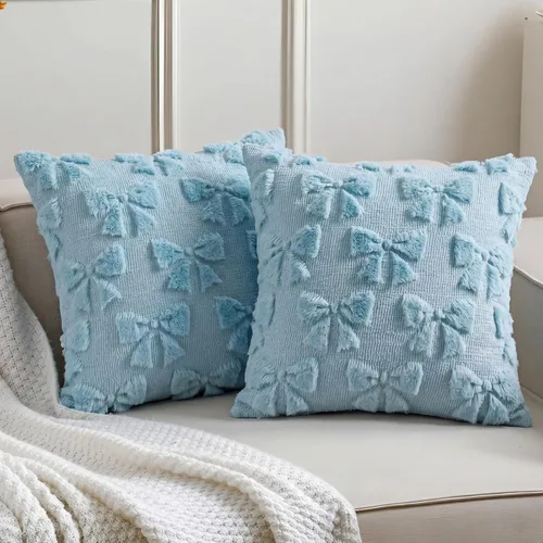 Miniatura 18 de Mixweer Juego de 2 fundas de almohada con moño, decoración de habitación coquette, lindas cosas preppy de piel sintética suave con lazo, fundas