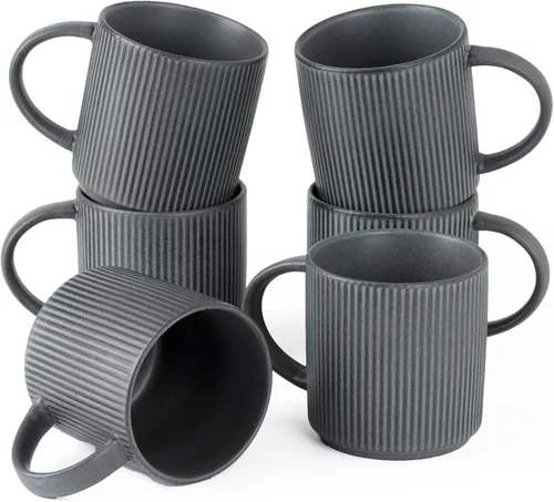 Juego de tazas de café Famiware para 6, tazas de 12 oz con asa para café, té, cacao, leche, juego de tazas de catering con estrella - juego de