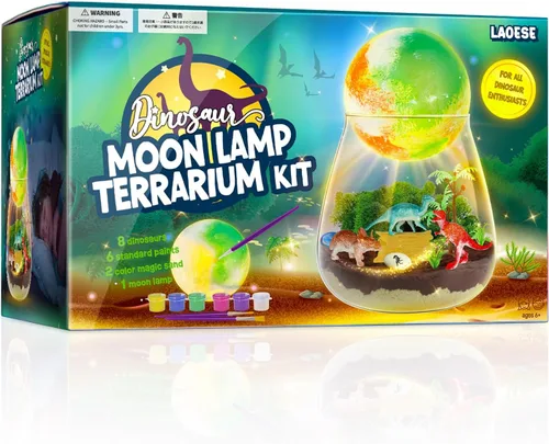LAOESE Kit de Terrario de Dinosaurios para Niños - Manualidades de Dino para Niños con Kit de Lámpara de Luna DIY - Regalo de Cumpleaños para Niños