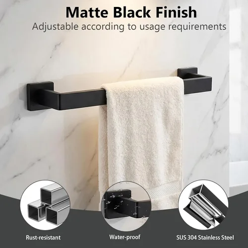 Miniatura 4 de Tudoccy Juego de 5 piezas de accesorios de baño de acero inoxidable SUS304 redondo montado en la pared, incluye barra de toalla de mano de 16 Negro