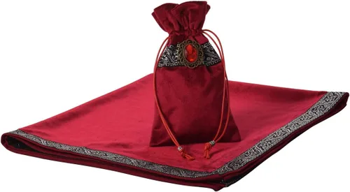 Miniatura 2 de BLESSUME Paño de mesa de tarot de altar de bruja y bolsa de tela de tarot de adivinación cuadrada (rojo)