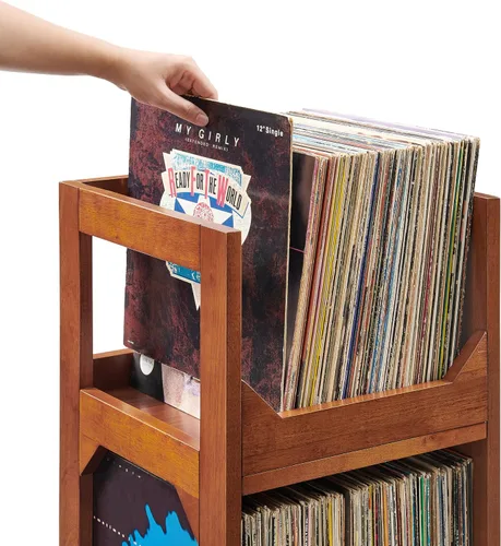 Miniatura 12 de Crosley Furniture Asheville - Soporte pequeño de discos moderno de mediados de siglo, almacenamiento de vinilo, con capacidad para hasta 130 discos